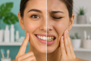 Healthy smile vs. toothache contrast